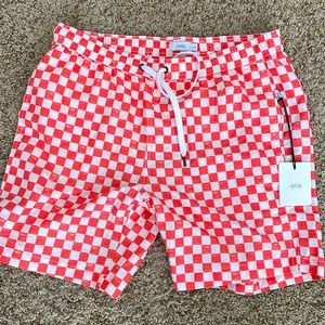 NWT! Ionia The Charles Swim Trunks Salmon & White Checkered Men’s Sz L